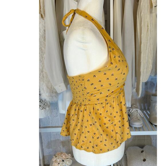 American Eagle Women’s Size M Yellow Floral Halter Top #0337 - Picture 2 of 12